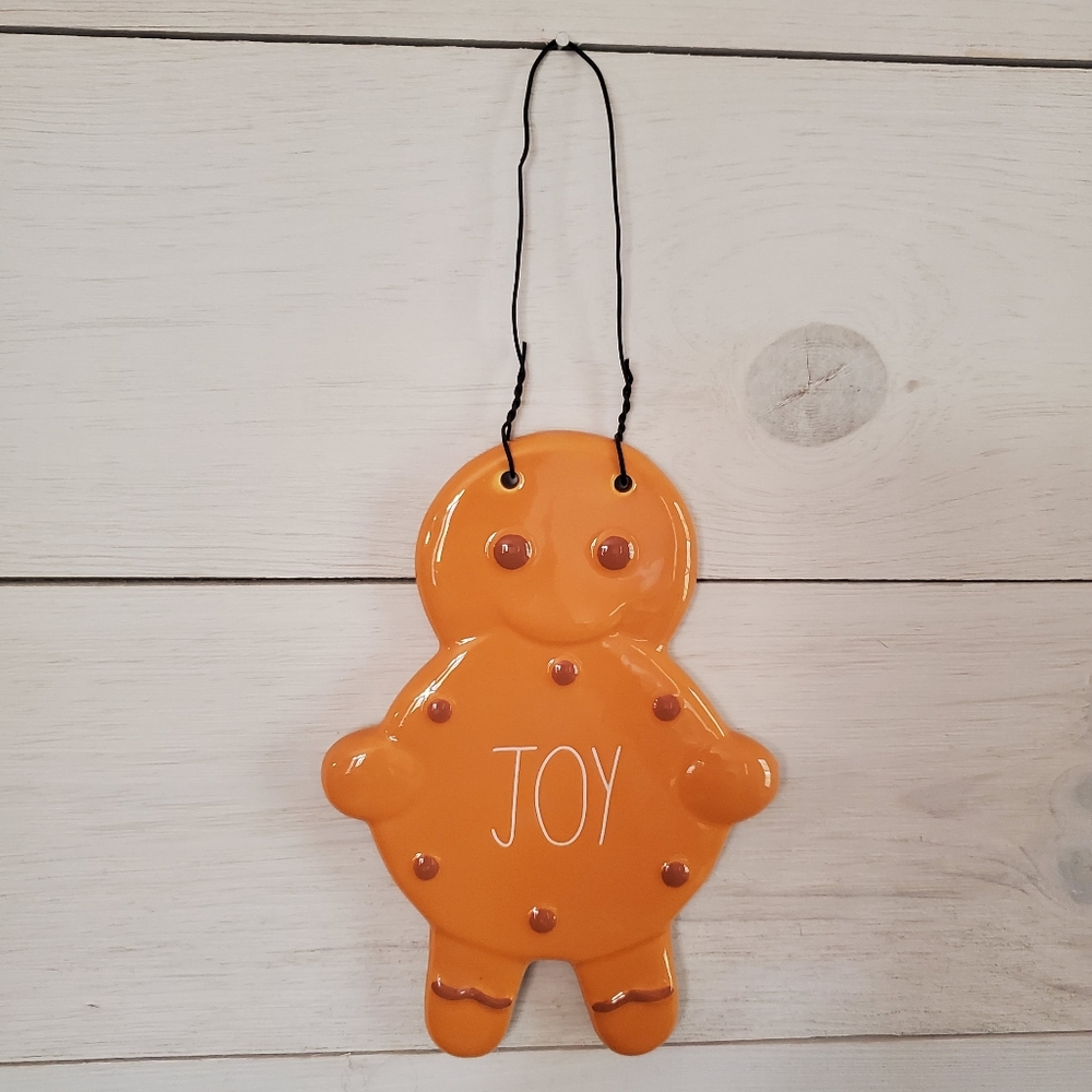 Rae Dunn orange Gingerbread Man "JOY" ceramic holiday decor wall hanging plaque - Picture 2 of 13